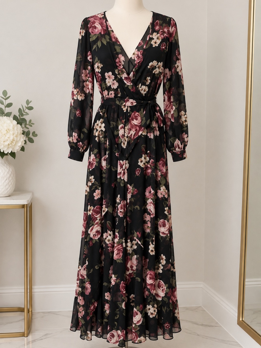 Floral Sheer Blouse with Pink and Green Accents